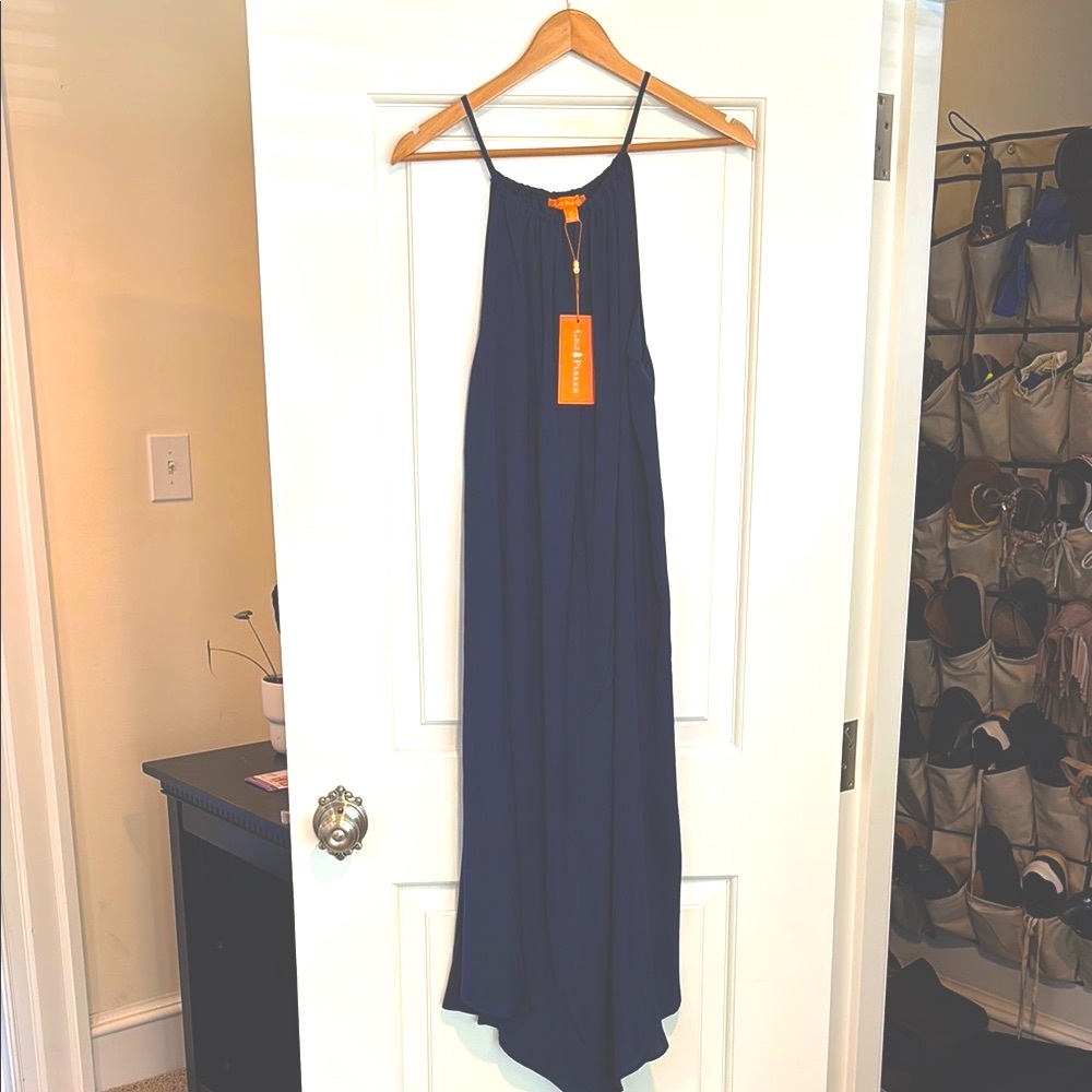 Gigi Parker Blue Halter High Low Dress